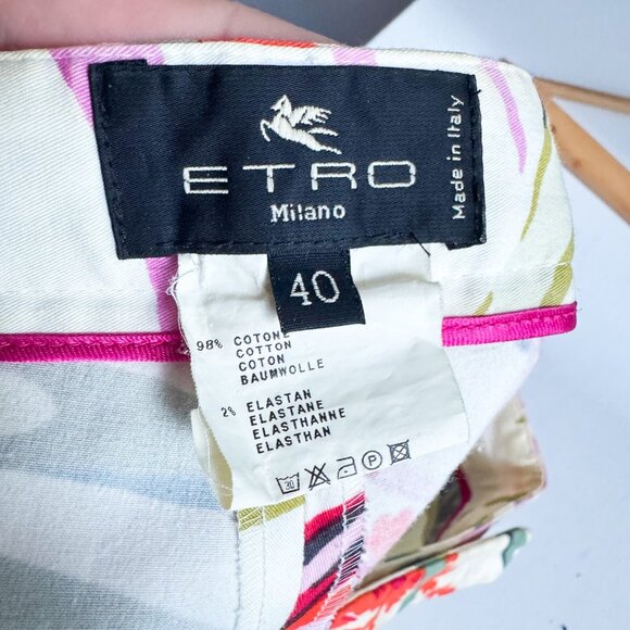 Etro Tropical Print Slim Fit Classic Vacation Miami Theme Pants 40/S - Picture 3 of 6
